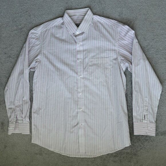 Brioni Shirt Men L Large White Pin Striped Long Sleeve Button Up Formal Designer - Picture 1 of 8